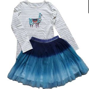 GARNET HILL Girls Tulle Skirt & Llama Tee Size 12-14 yrs